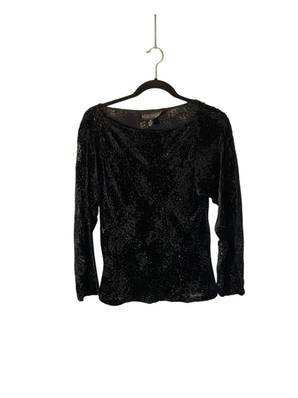Linda Allard Ellen Tracy black burn out velvet long sleeve top Gothic dark fairy